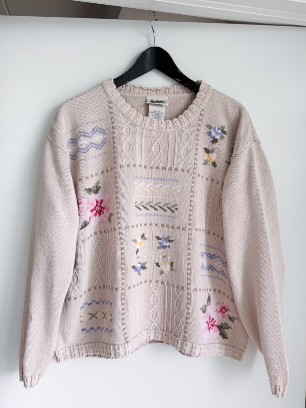 Vintage Northern Reflections Floral Patchwork Knit Sweater XL Cottagecore